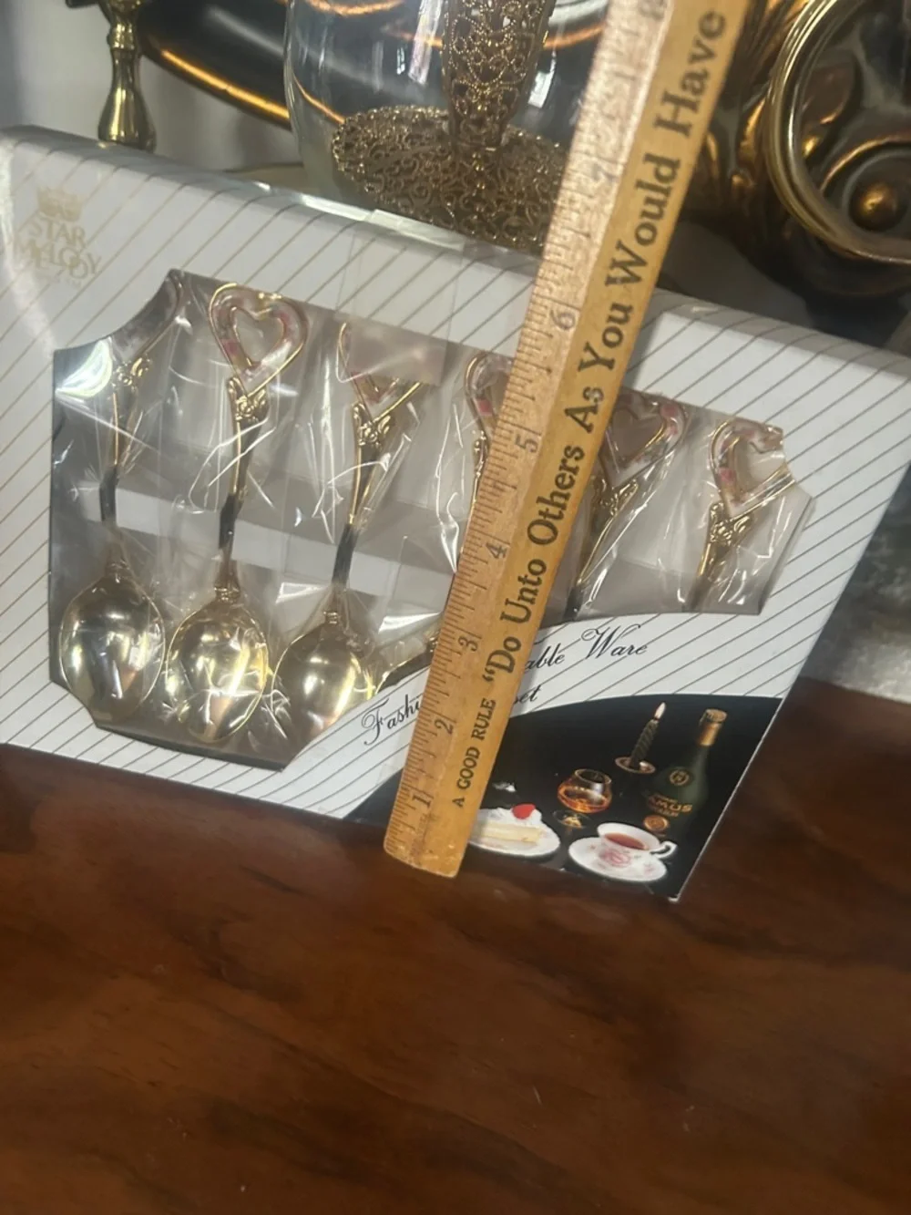 Vintage Gold Heart-Handle Dessert Spoon Set (6)